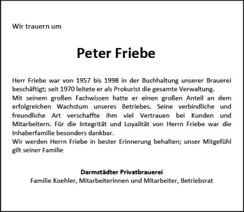 Traueranzeige von Peter Friebe von vrm-trauer