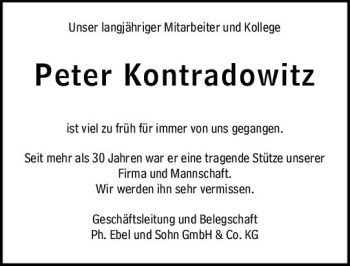 Traueranzeige von Peter Kontradowitz von vrm-trauer