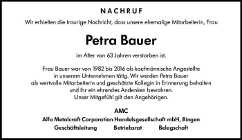 Traueranzeige von Petra Bauer von vrm-trauer
