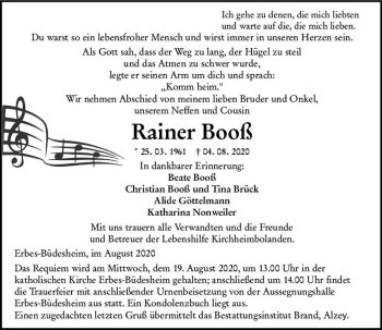 Traueranzeige von Rainer Booß von vrm-trauer
