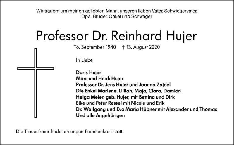  Traueranzeige für Reinhard Hujer vom 15.08.2020 aus vrm-trauer