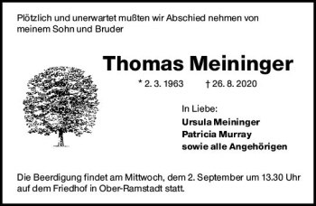 Traueranzeige von Thomas Meininger von vrm-trauer