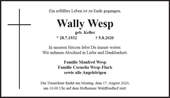 Traueranzeige von Wally Wesp von vrm-trauer