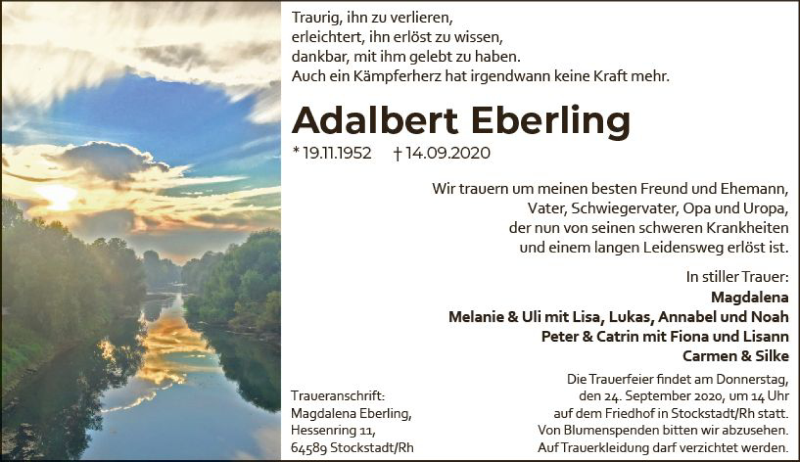  Traueranzeige für Adalbert Eberling vom 19.09.2020 aus vrm-trauer