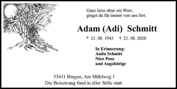 Traueranzeige von Adam  Schmitt von vrm-trauer
