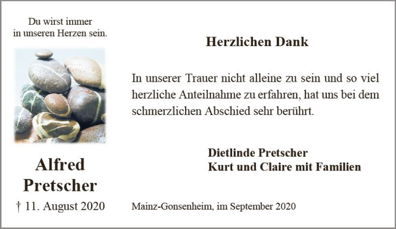  Traueranzeige für Alfred Pretscher vom 12.09.2020 aus vrm-trauer
