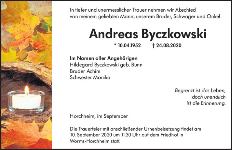  Traueranzeige für Andreas Byczkowski vom 08.09.2020 aus vrm-trauer