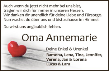 Traueranzeige von Annemarie Knapp von vrm-trauer