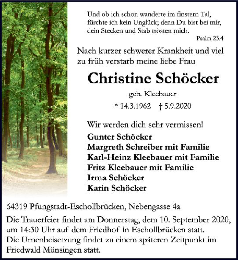  Traueranzeige für Christine Schöcker vom 09.09.2020 aus vrm-trauer