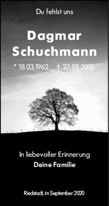 Traueranzeige von Dagmar Schuchmann von vrm-trauer
