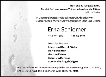 Traueranzeige von Erna Schiemer von vrm-trauer