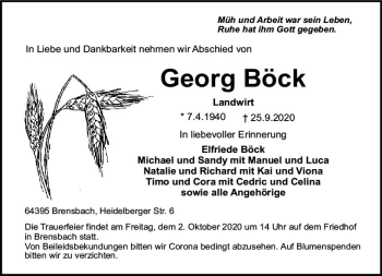 Traueranzeige von Georg Böck von vrm-trauer