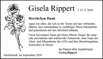Traueranzeige von Gisela Rippert von vrm-trauer