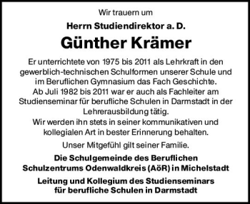 Traueranzeige von Günther Krämer von vrm-trauer
