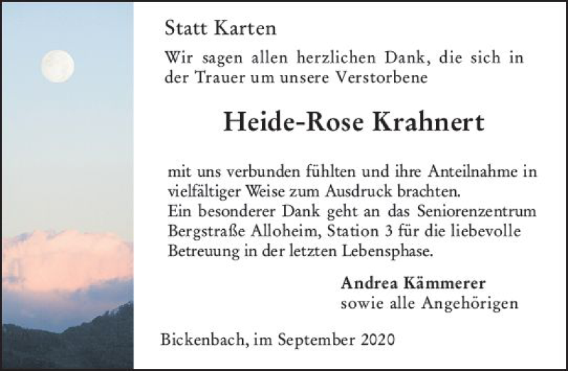  Traueranzeige für Heide-Rose Krahnert vom 26.09.2020 aus vrm-trauer