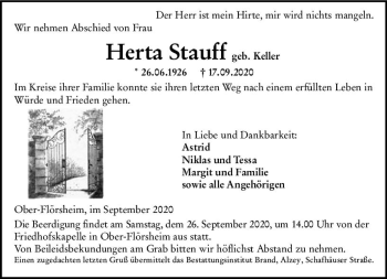 Traueranzeige von Herta Stauff von vrm-trauer