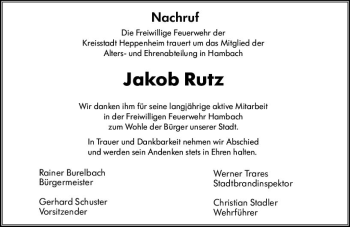 Traueranzeige von Jakob Rutz von vrm-trauer