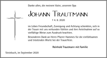 Traueranzeige von Johann Trautmann von vrm-trauer