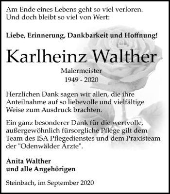 Traueranzeige von Karlheinz Walther von vrm-trauer
