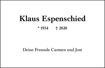 Traueranzeige von Klaus Espenschied von vrm-trauer