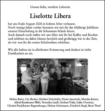Traueranzeige von Liselotte Libera von vrm-trauer