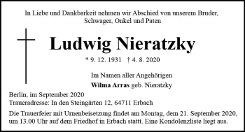 Traueranzeige von Ludwig Nieratzky von vrm-trauer
