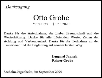Traueranzeige von Otto Grohe von vrm-trauer