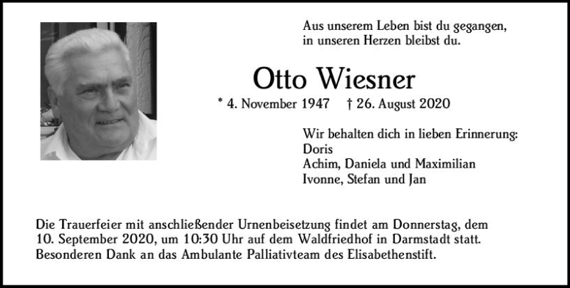  Traueranzeige für Otto Wiesner vom 05.09.2020 aus vrm-trauer