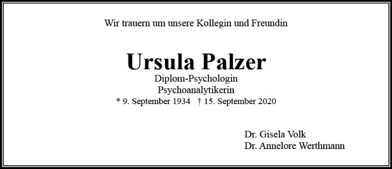  Traueranzeige für Ursula Patzer vom 19.09.2020 aus vrm-trauer