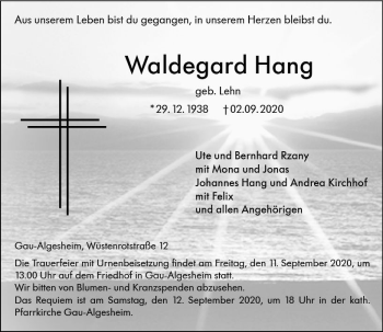 Traueranzeige von Waldegard Hang von vrm-trauer