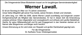 Traueranzeige von Werner Lawall von vrm-trauer