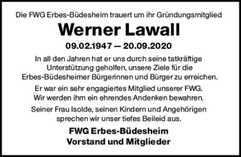 Traueranzeige von Werner Lawall von vrm-trauer