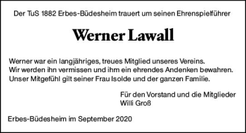 Traueranzeige von Werner Lawall von vrm-trauer