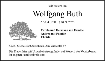 Traueranzeige von Wolfgang Buth von vrm-trauer