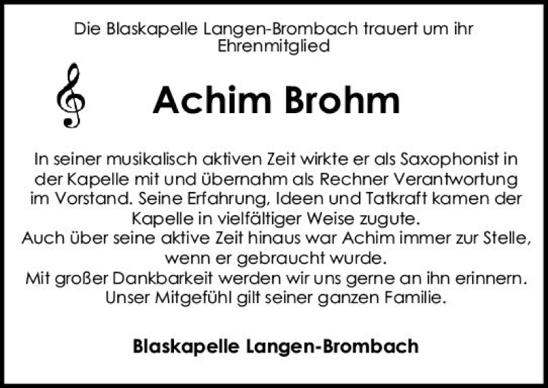  Traueranzeige für Achim Brohm vom 09.01.2021 aus vrm-trauer