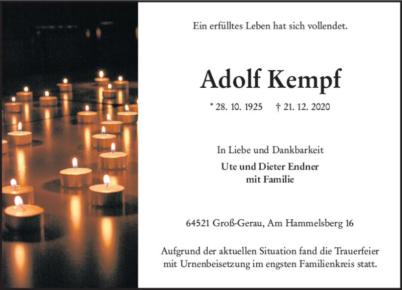  Traueranzeige für Adolf Kempf vom 09.01.2021 aus vrm-trauer