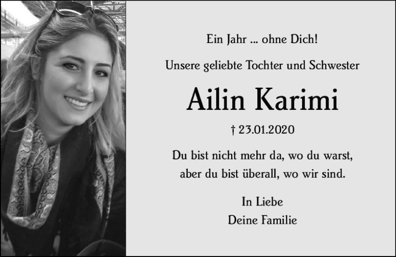  Traueranzeige für Ailin Karimi vom 23.01.2021 aus vrm-trauer