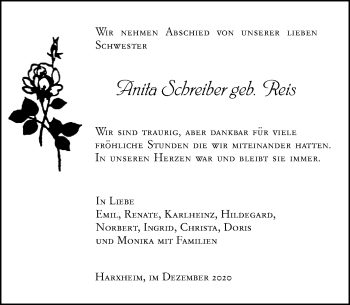 Traueranzeige von Anita Schreiber von vrm-trauer