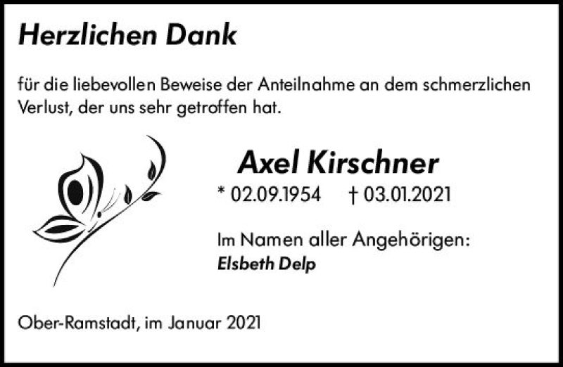  Traueranzeige für Axel Kirschner vom 30.01.2021 aus vrm-trauer