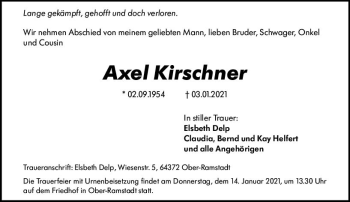 Traueranzeige von Axel Kirschner von vrm-trauer