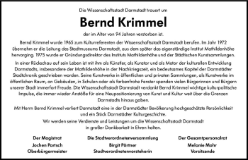 Traueranzeige von Bernd Krimmel von vrm-trauer