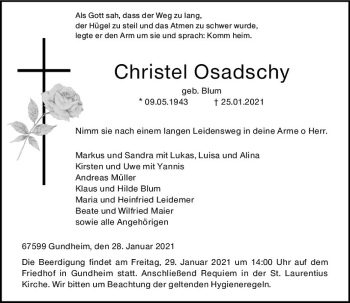 Traueranzeige von Christel Osadschy von vrm-trauer