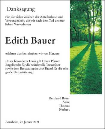 Traueranzeige von Edith Bauer von vrm-trauer
