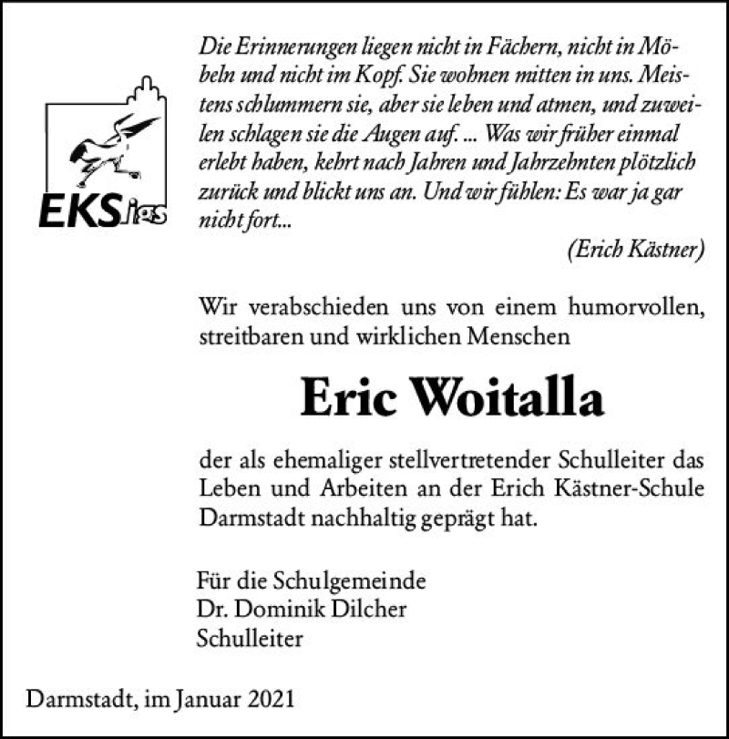  Traueranzeige für Eric Woitalla vom 09.01.2021 aus vrm-trauer