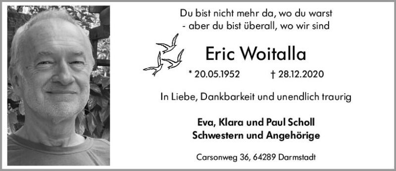  Traueranzeige für Eric Woitalla vom 02.01.2021 aus vrm-trauer