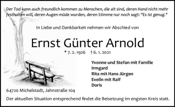 Traueranzeige von Ernst Günter Arnold von vrm-trauer
