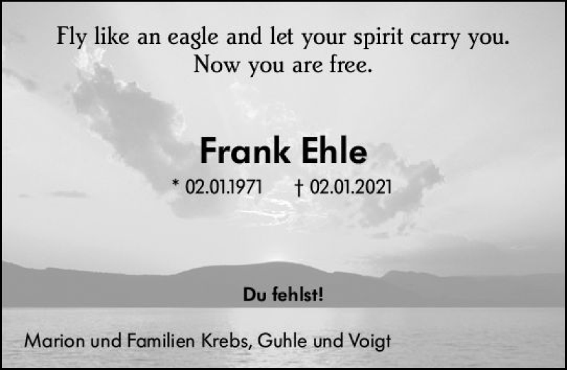  Traueranzeige für Frank Ehle vom 09.01.2021 aus vrm-trauer