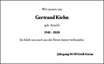 Traueranzeige von Gertraud Kiehn von vrm-trauer