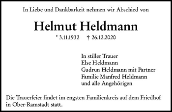 Traueranzeige von Helmut Heldmann von vrm-trauer