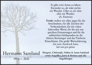 Traueranzeige von Hermann Samland von vrm-trauer
